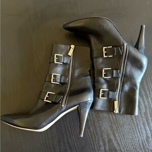 Michael Kors Black Leather Heeled Triple Buckle Boots